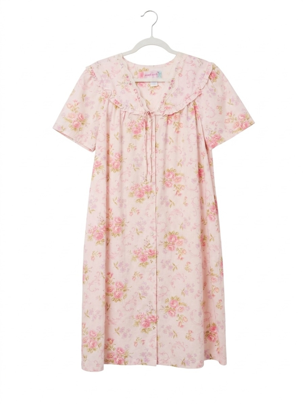 Moondance Vintage Floral Short Sleeve Nightgown - Shabby Chic Pink - Size M